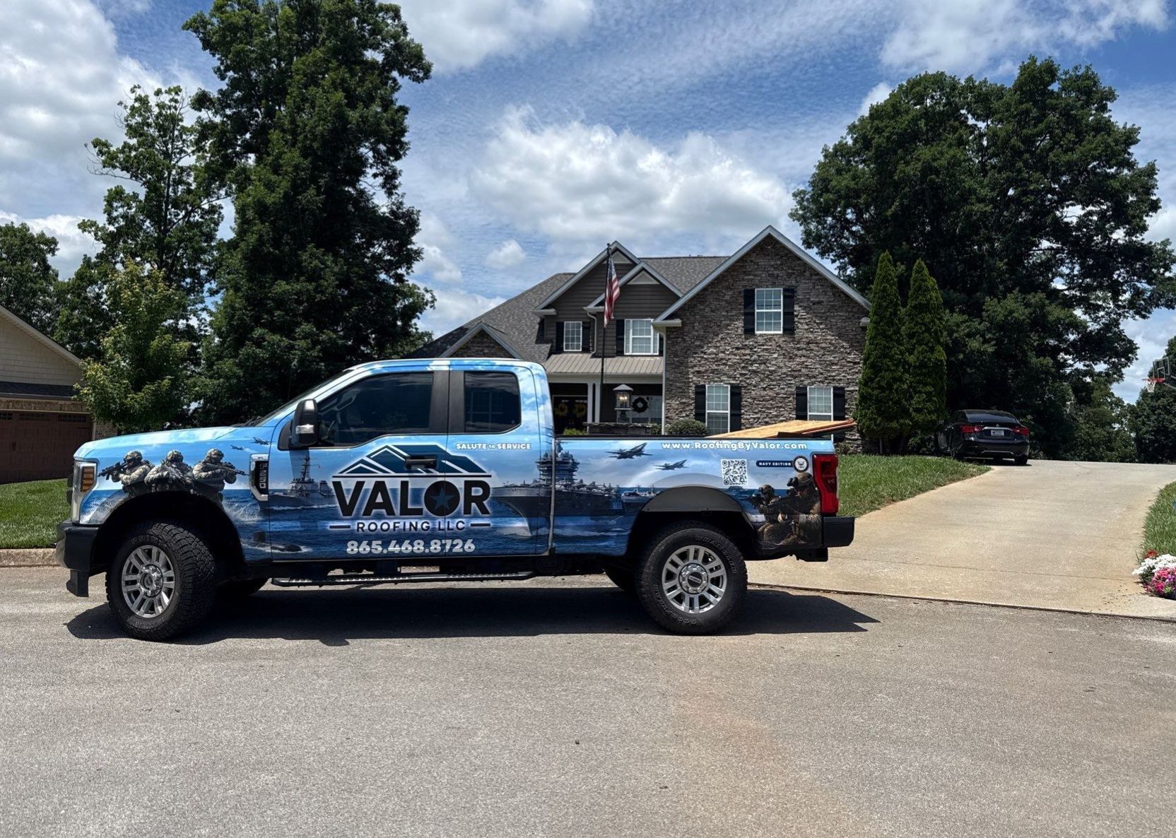 Valor Roofing crew replacing a storm-damaged roof in Knoxville, TN