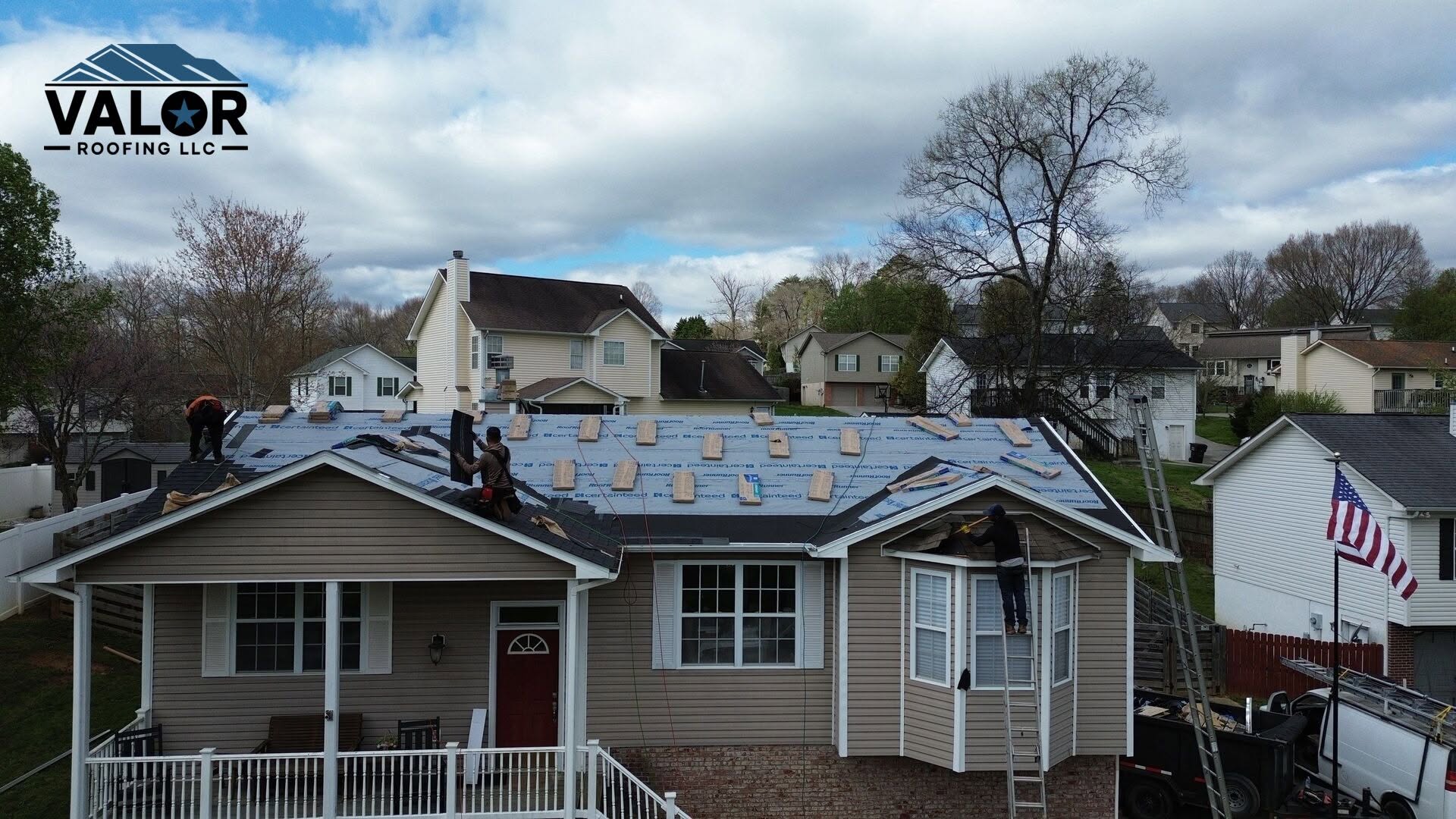 Full re-roof underway by Valor Roofing in Maryville, TN