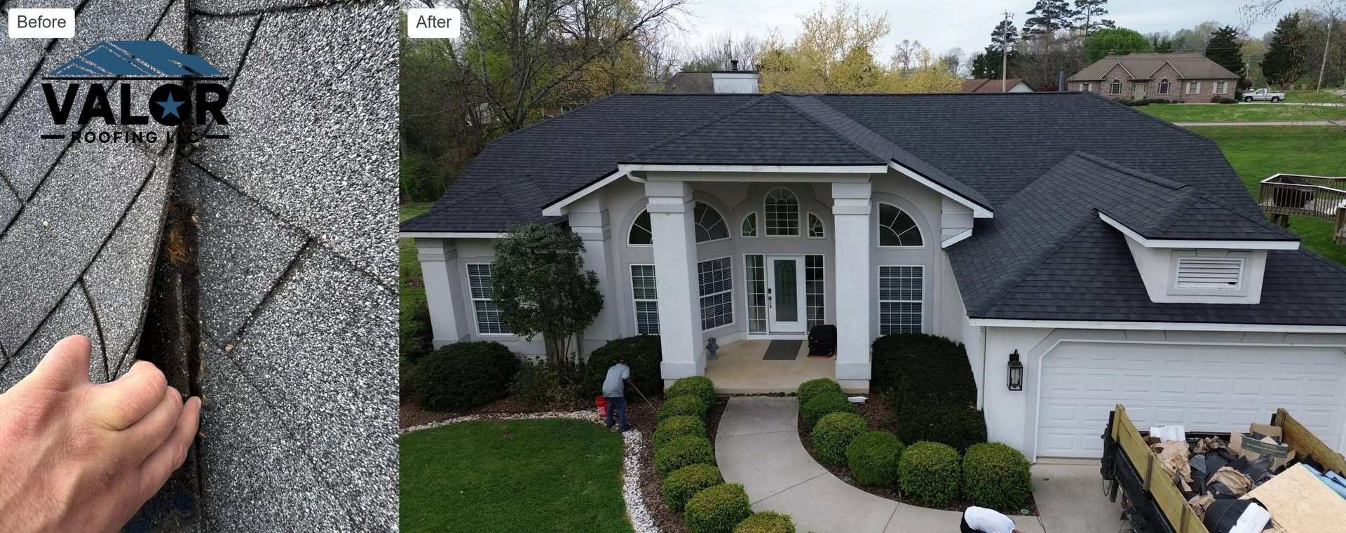 Before and after roof replacement by Valor Roofing in Oak Ridge, TN